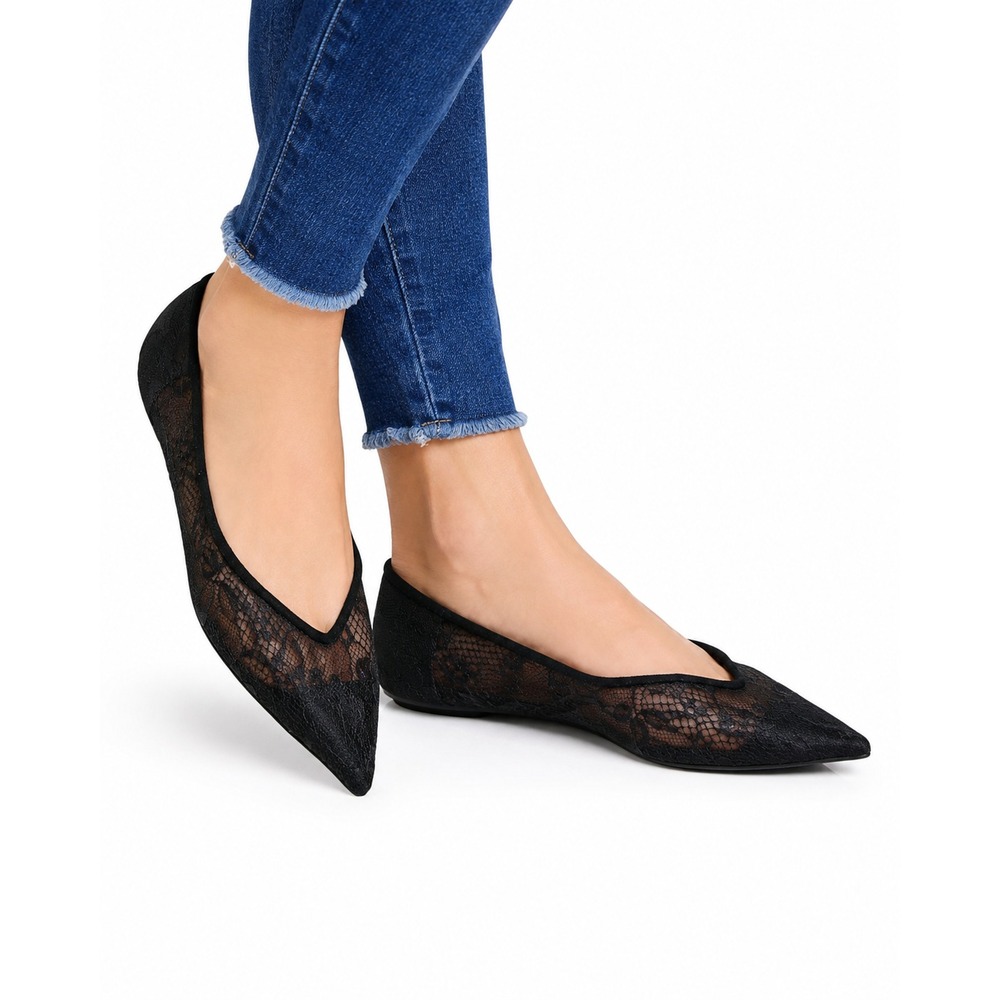 Rebecca Minkoff Black Lace Pointed Toe Ballet Flats Shoes Size 8.5 New